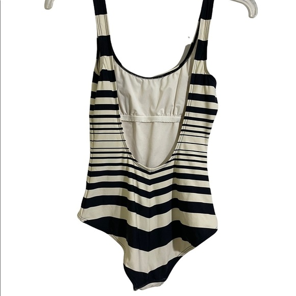 DKNY one piece swimsuit. Striped cream and blue colors. Size 12. Open back low. - Picture 5 of 6
